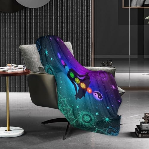 Fleece Blanket Plush Throw Fuzzy Throws Nine Chakra Yoga Meditation Lotus Blue Mandala, Lightweight Soft Microfiber Flannel Blankets for Couch Bed Sofa, 60"x80"
