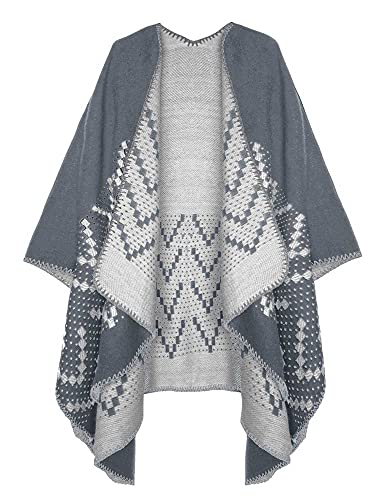 Urban CoCo Women's Color Block Shawl Wrap Open Front Poncho Cape - color: Series 26-grey
