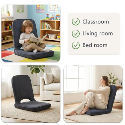 Floor Chair with Adjustable Back Support, Foldable Padded Gaming Floor Seat for Adults & Kids, Multi-Position Meditation Chair with Corduroy Cover for Reading, Gaming & Watching TV (Grey)