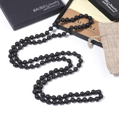 Beaded Necklace Hand Knotted for Woman - color: Lava Stone