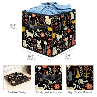 Storage Bags,Clothes Storage Bins Foldable with Handle,1-Pc,Cat Bird Dog and Flower