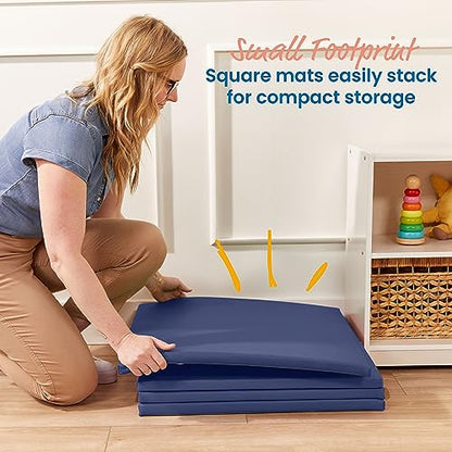 ECR4Kids SoftZone Play Patch Activity Mat Squares, Modular Playmat, Navy, 4-Pack - color: Navy