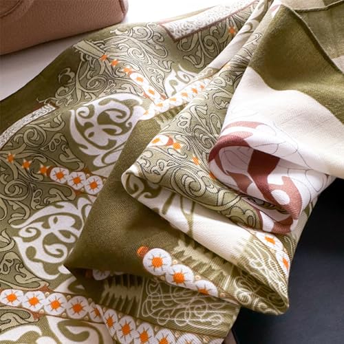 35" Head Scarf Large Square Scarf Like Cotton Hairscarf Fashion Scarves Bandana Night Sleeping Wraps for Women B01 - color: Army Green Floral Scrolls