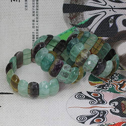 Keleny Semi Precious Gemstones 25mm Half Moon Shape Faceted Beads Crystal Rock Stretch Bracelets 7.5 Inch