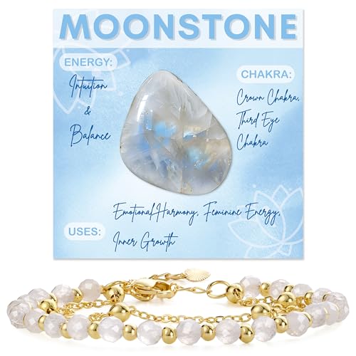 Farfume Crystal Bracelet Beaded Bracelets 4mm Natural Stone Beads Gemstone Handmade Jewelry Gift for Women - color: Moonstone-Intuition & Balance