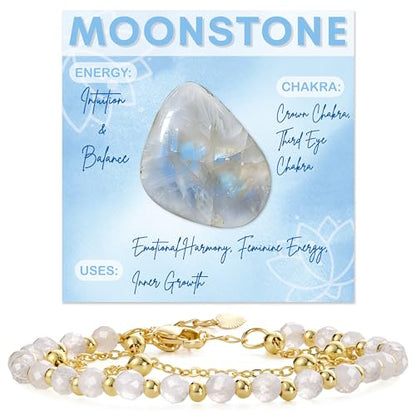 Farfume Crystal Bracelet Beaded Bracelets 4mm Natural Stone Beads Gemstone Handmade Jewelry Gift for Women - color: Moonstone-Intuition & Balance