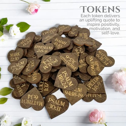 Biblical Affirmations Box | Christian Themed Engraved Wood Box with 72 Scripture Affirmation Heart Cutouts | Daily Motivational Religious Gift - style: Cross & Bible Verses
