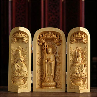 Ulalaza Boxwood Buddha Statue Solid Wood Carvings Carved Locker Box Sculpture Decoration - color: Style-11