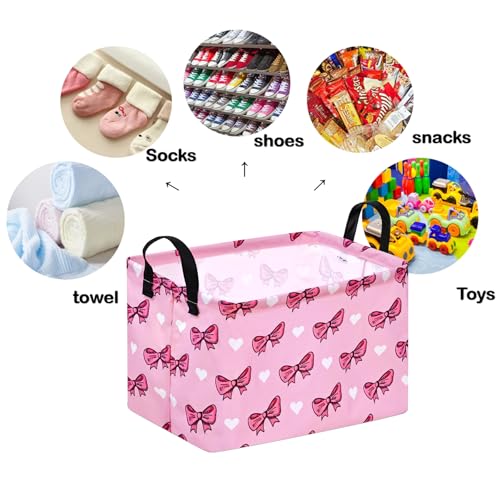 Storage Basket Home Shelf Basket Kids Organizer Box Clothes Laundry Hamper Nursery Bin Gift Laundry Basket with Handles Pink Bowknot Pattern for Home - color: Pink Bowknot