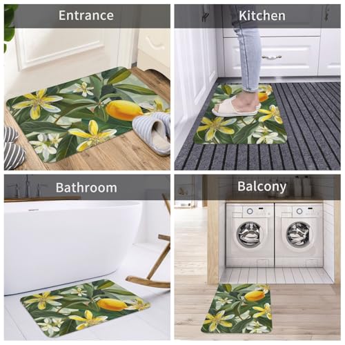 Yellow Lemon Flower Printed Flannel Non - Slip Floor Mat 16x24in - Soft Plush Microfiber Rug for Every Indoor Space - color: Yellow Lemon Flower