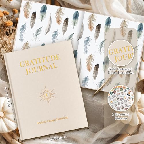 Lanpn Daily Gratitude Journal for Men Woman, 4 Month Mindfulness & Affirmation Planner, 7.8"x9.2" The 5 Minute Grateful Diary, Guided Reflection with Positivity Prompts Undated Notebook, Beige - color: Beige