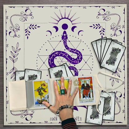 Knana Tarot Altar Cloth Silk Mat for Reading - Witchcraft Accessories with Tarot Card Bag (Purple Snake) - color: Purple Snake