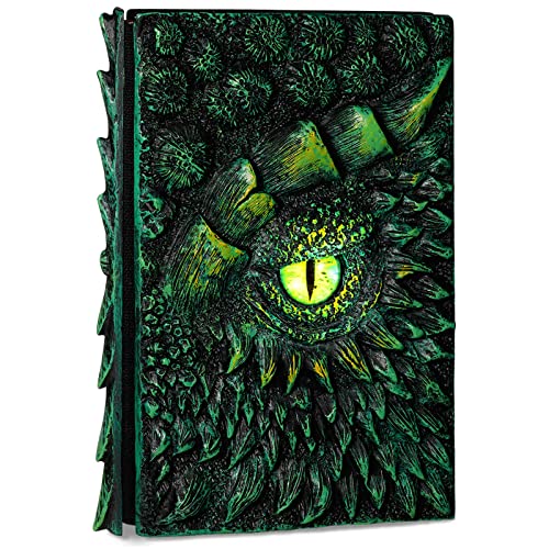 molshine A5 (7.3" x 5.1") 3D Dragon Embossed Journal,Resin Engraving Notebook,Retro Diary,100 Sheets Blank Paper,Hardcover Travel Notepad for Writing,Sketchbook,Collection,Gift,Decoration (Green) - color: Dragon Eye(Green)