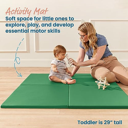 ECR4Kids SoftZone Play Patch Activity Mat Squares, Modular Playmat, Green, 4-Pack - color: Green
