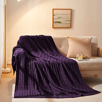 Aormenzy Soft Cozy Acrylic Throw Blanket, Cable Knit for Couch, Dark Purple (1.7lb) - color: Dark Purple
