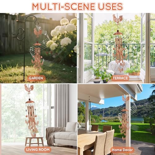 Chicken Wind Chimes for Outside Metal Windchimes Rooster Gifts for Women Men Garden Decor for Patio Yard Memorial