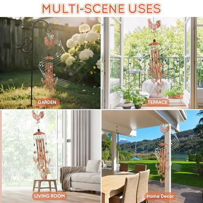 Chicken Wind Chimes for Outside Metal Windchimes Rooster Gifts for Women Men Garden Decor for Patio Yard Memorial