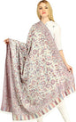 Exotic India Women Reversible Jamawar Wool Shawl with Woven Flowers | Ethnic Beautiful Floral Weave Stole, Dupatta - color: Moonbeam