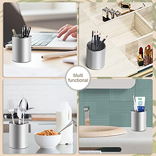 Vaydeer Metal Pen Holder Aluminum Pencil Holder for desk, Round Desktop Organizer and Silver Pencil Cup for Office, School, Home and Stationary Supplies (3.15 x 3.15 x 3.94 Inches) - color: Silver