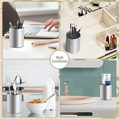 Vaydeer Metal Pen Holder Aluminum Pencil Holder for desk, Round Desktop Organizer and Silver Pencil Cup for Office, School, Home and Stationary Supplies (3.15 x 3.15 x 3.94 Inches) - color: Silver