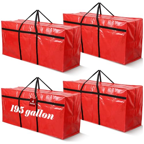 Windyun 4 Pack 195 Gallon Extra Large Moving Bags XXL Heavy Duty Storage Bag with Strong Zipper Handle Jumbo Big Tote Box Foldable for College Dorm Travel Clothes Duffle Blanket Pillow(Red) - color: Red, size: 195 Gallon