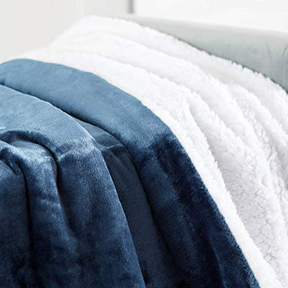 Sherpa Throw Blanket Super Soft Reversible Ultra Luxurious Plush Blanket, 50 x 60 inches, Navy/White - color: Navy / White, size: Throw (50" x 60")