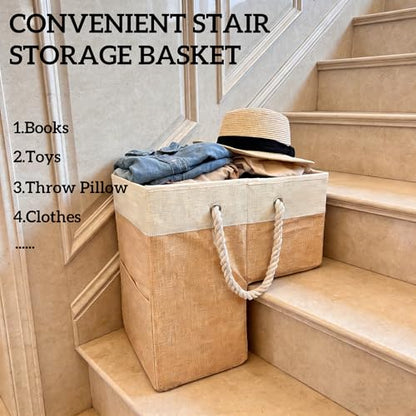 Stair basket,Foldable staircase baskets,Step stairs storage baskets with handle,1pcs apricot - color: apricot