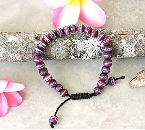 Tibetan Prayer Mala Embedded Medicine Bracelet Yoga Healing Beads Adjustable Wrist Mala For Meditation Many Color Choices (Purple)