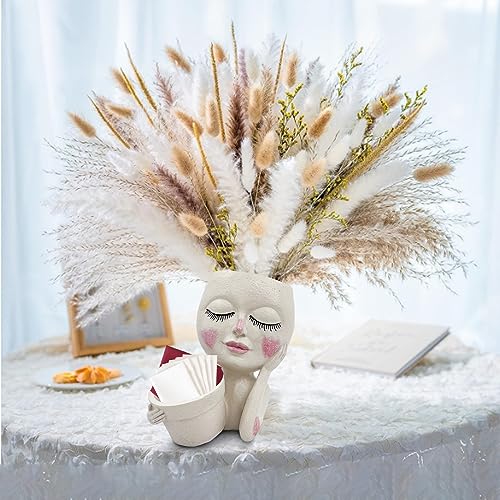 Face Plant Pot - Double Flower Pots for Indoor Outdoor Plants Resin Head Planter with Drainage Hole Cute Lady Face Plant Pots, Garden Decoration Planters, Medium - size: Medium, style: White - 2 in 1