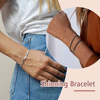 FindChic Elegant Herringbone Snake Chain Anklets/Bracelets 3MM/5MM Width Stainless Steel/18K Gold/Rose Gold Plated/Black 4 Color Options, 8.3'' 8.5'' 10.5'' Length, with Gift Box - color: B: 3mm 6.3'' bracelet (Black)