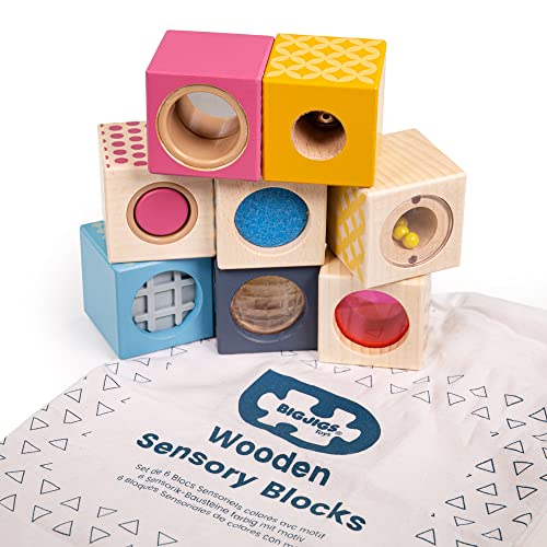 Bigjigs Toys FSC® Certified Sensory Blocks, Wooden Sensory Toys for 1 2 3 Year Olds