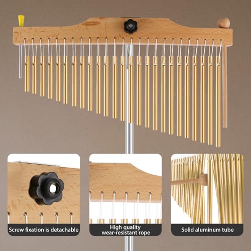EASTROCK 25 Note Chimes Musical Instruments Percussion Instrument Single-row Chime Bar Chimes Percussion Height-Adjustable Stand Gold - color: 25note Gold