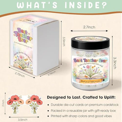 Best Teacher Ever Jar – 60 Little Bouquets Affirmation Cards, Unique Teacher Appreciation Gifts for Women Men, End of Year Teachers Gifts, Teachers Appreciation Week Gift, Thank you Gift Idea - color: Best Teacher Ever