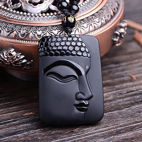 Natural black obsidian rainbow obisidan ice obsidian Maitreya launghing buddha necklace Amulet pendant bead chain - color: Sakyamuni buddha