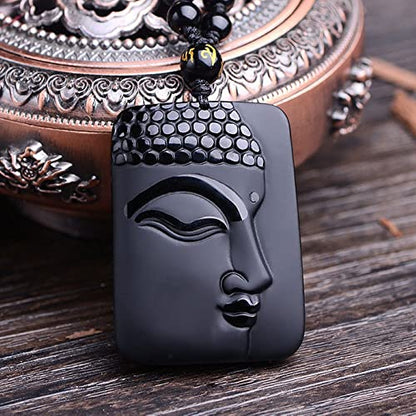 Natural black obsidian rainbow obisidan ice obsidian Maitreya launghing buddha necklace Amulet pendant bead chain - color: Sakyamuni buddha