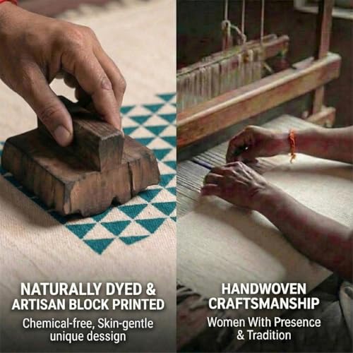 VINYASA Handwoven Cotton Yoga Rug Mat – Naturally Dyed | Absorbent, Washable Yoga Mat/Fitness Rug, Hatha, Pilates & Meditation - Non-Slip Grip | Extra Long & Wide | Trikon Series - color: Indigo