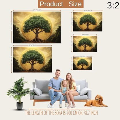 Golden Tree of Life Canvas Wall Art - Zen Decor, Tree of Life Painting, Spiritual Motivational Poster, Modern Zen Wall Decor for Home Office Bedroom Living Room Prayer Room (23L"x15W" | 60x40cm) - size: 23L"x15W"