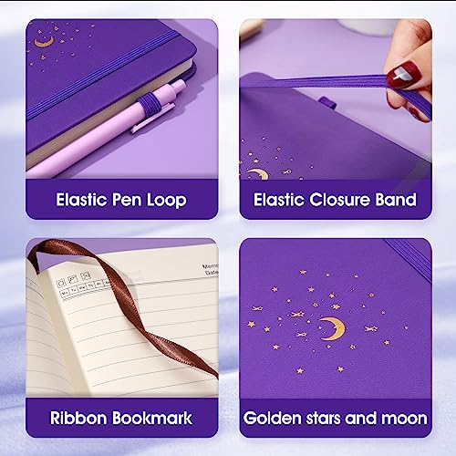 CAGIE Lined Journal Notebook for Work, Hardcover Notebook Journal with Pen Loop, A5 Notebook Journal Cover, Medium 5.7" x 8.3", (Purple Ruled), Gifts - color: 01 Purple