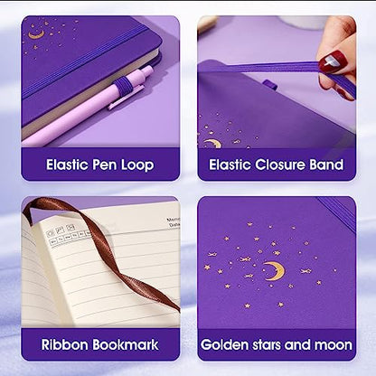 CAGIE Lined Journal Notebook for Work, Hardcover Notebook Journal with Pen Loop, A5 Notebook Journal Cover, Medium 5.7" x 8.3", (Purple Ruled), Gifts - color: 01 Purple