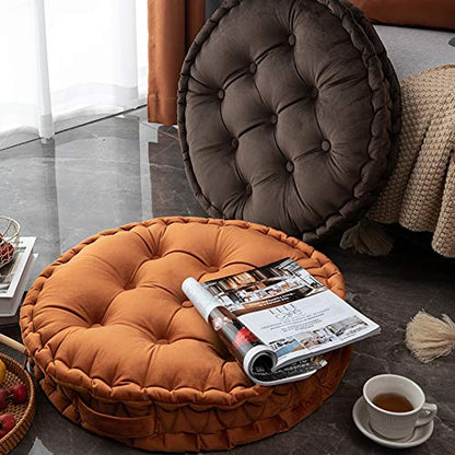 vctops Round Floor Pillow with Handle Solid Thick Chair Cushion Super Soft Comfy Seat Cushion Meditation Cushion for Yoga Living Room Sofa Balcony Outdoor (Coffee, Diameter 24") - color: Coffee