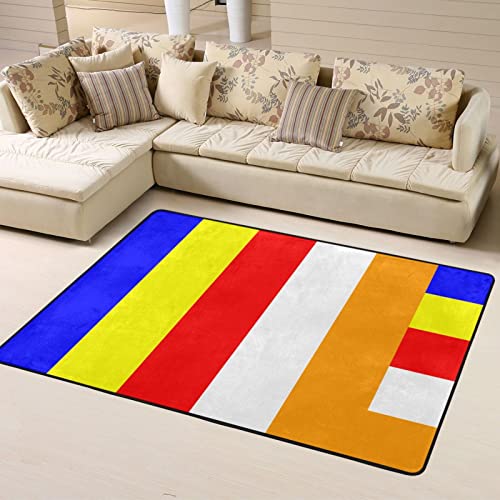 Flag of Buddhism Area Rug 63x48in Rugs for Living Room Indoor Floor Non-Slip Rug Washable Large Rug Indoor Decorative Carpet Yoga Floor Mat