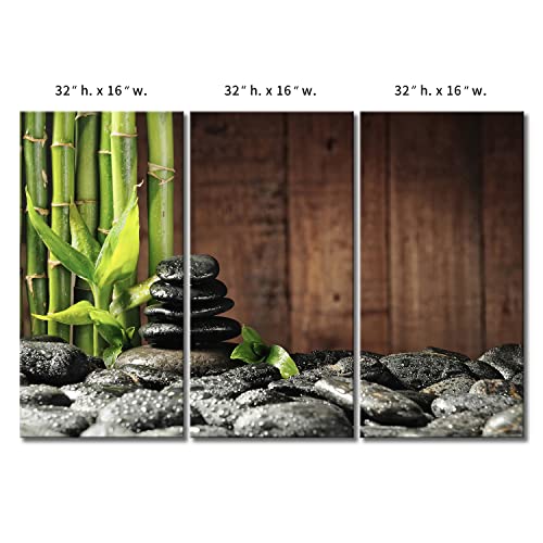 3 Panel Zen Wall Art Bamboo Canvas Green Spa Wooden Background Painting Pictures Print On Canvas Botanical Picture for Modern Decoration Ready To Hang