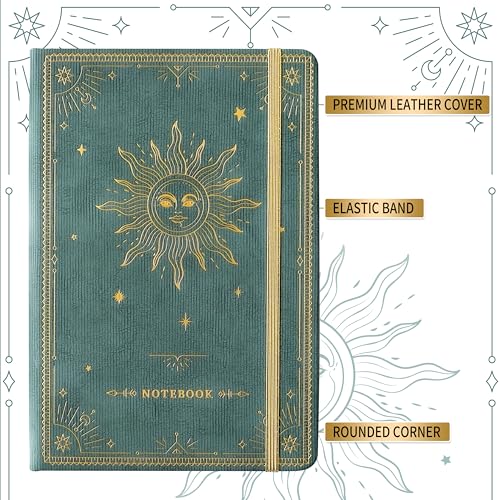 Artfan Ruled Notebook/Journal – Premium Thick Paper Faux Leather Classic Writing Notebook with Pocket + Page Dividers Gifts, Banded, Large, 144 Pages, Hard Cover, Lined (5.8 x 8.4) - Cyan - color: Cyan