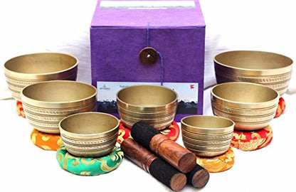 Chakra Healing Tibetan Hammered Himalayan Singing Bowl Set of 7 Meditation Bowls Hand Bowls from Nepal