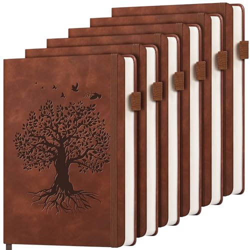 6 Pack Lined Journal Notebook for Women Men, A5 Hardcover Leather Journals for Writing, 200 Pages Thick Paper, Daily Journal Notebook for Work, School, Note Taking, Business, Travel, College Ruled - color: A-Tree-Brown, size: 6 Pack-A5
