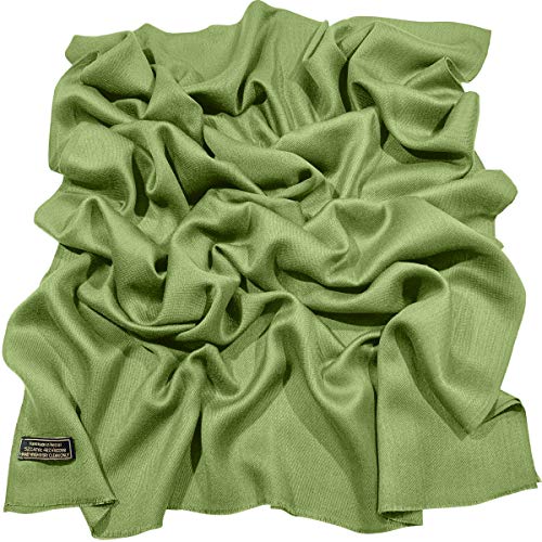 CJ Apparel Solid Color Fringe Design Fringe Shawl Scarf Wrap Stole Throw Head Wrap Pashmina Gift Hand Made in Nepal New - color: Green Fc1052