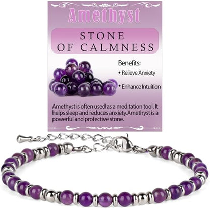 LPBeads Beaded Bracelets for Women Energy Gemstone Charm Jewelry Adjustable Bracelet Gifts for Mom, Daughter, Wife, Friends, Bestie - color: Amethyst