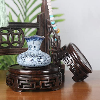 Small Buddha Statue Teapot & Vase Base - Unique Round Stone Bonsai Ornament, Wooden Carving Home Décor for Zen & Meditation Spaces (M)