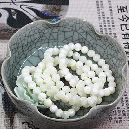 Amandastone Natural Gemstone 8mm Round Beads Stretch Bracelet 7 Inch - color: Mother Of Pearl