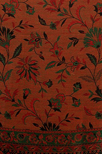 Exotic India Women Reversible Jamawar Wool Shawl with Woven Flowers | Ethnic Beautiful Floral Weave Stole, Dupatta - color: Carob Brown